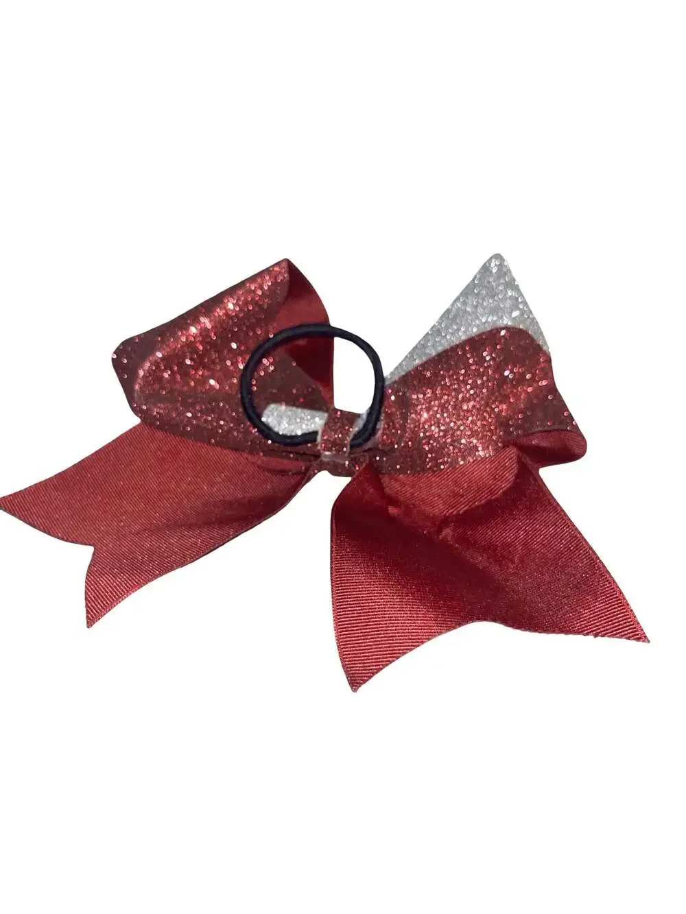 Maroon and Silver Two-Tone Glitter Cheer Bow